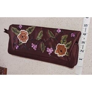 Brown Embroidered Beaded Sequin Boho Clutch Bag Floral Evening Purse